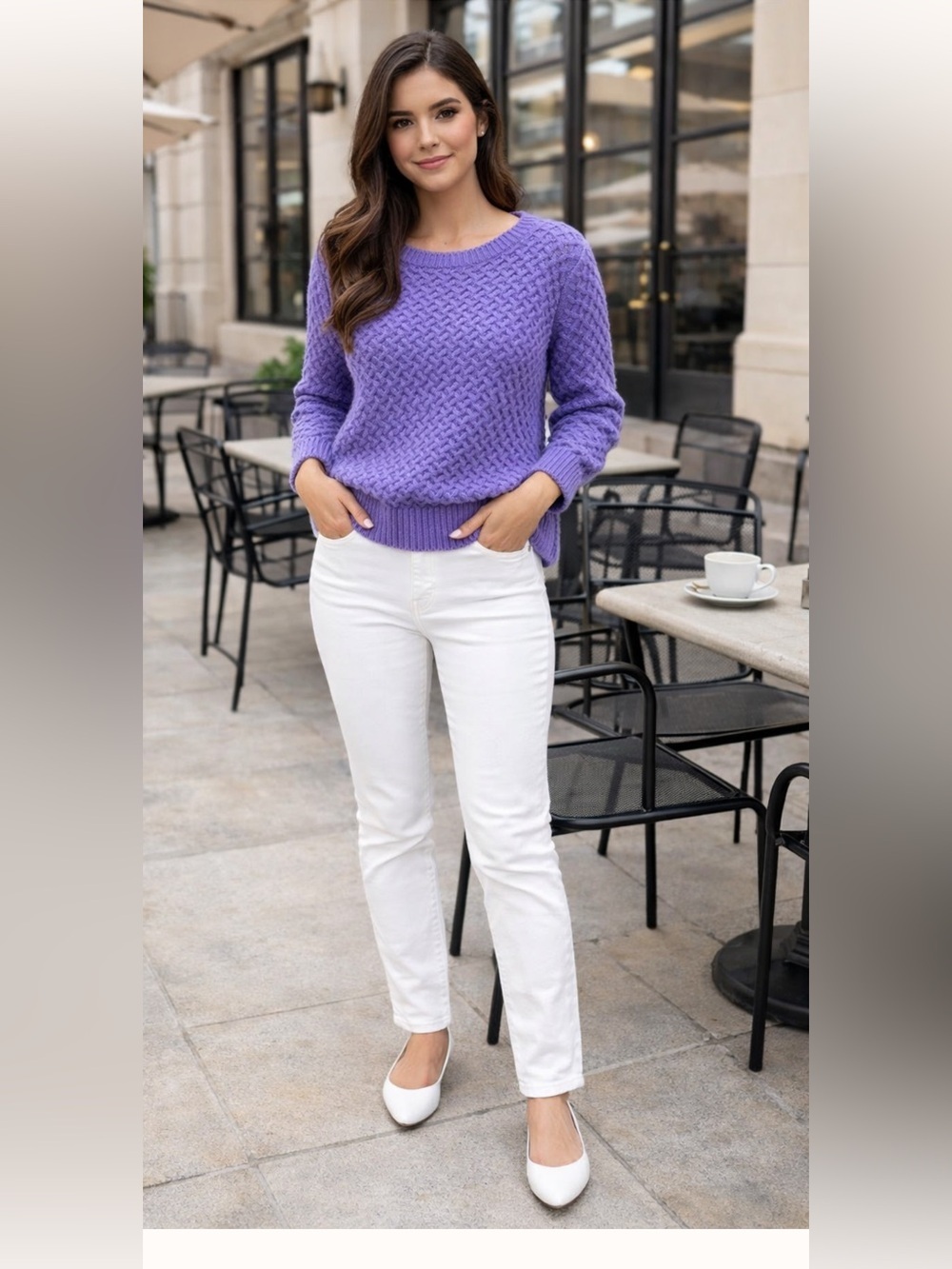 Context from Lord and Taylor Women's Large cropped knit Lilac pullover sweater